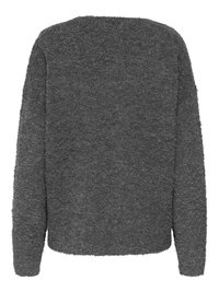 Veste polaire texturée gris foncé à manches longues vue de dos avec un col arrondi et un matériau doux et duveteux.