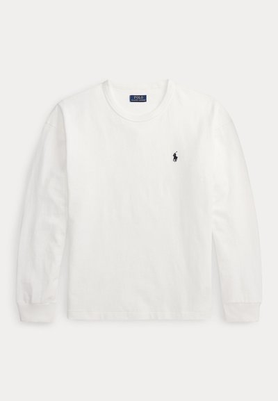 Άσπρο μακρυμάνικο μπλουζάκι με στρογγυλή λαιμόκοψη και μικρό μαύρο λογότυπο Polo Ralph Lauren στο αριστερό στήθος και ριμπ μανσέτες.