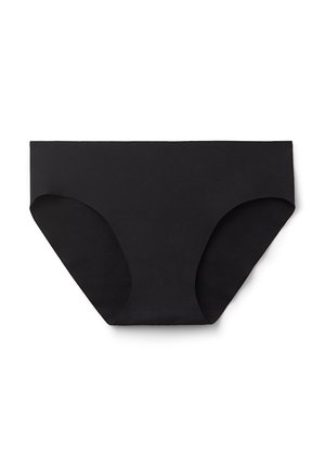 Ropa interior femenina negra sin costuras con corte bikini, bordes lisos y sin costuras visibles.