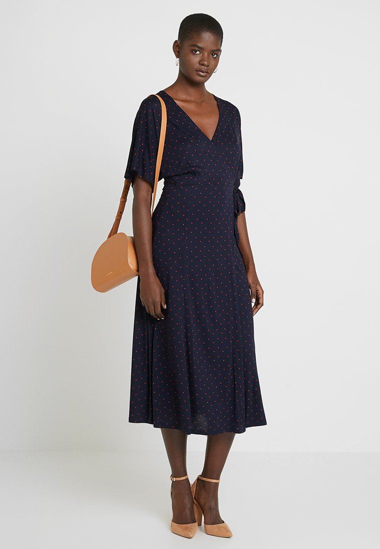navy spot wrap dress