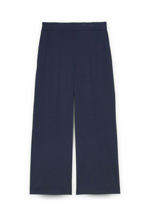 Pantaloni a gamba larga di colore blu navy realizzati in un tessuto morbido e elasticizzato. Dotati di una vita elasticizzata e di un fit ampio e fluido. Senza tasche.