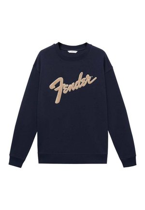 Temno modra pulover s kapuco iz mešanice bombaža z dolgimi rokavi in krožnim ovratnikom. Ima izstopajoč zlat "Fender" logotip spredaj.