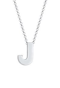 Sølv kæd necklace med en kapital bogstav "J" vedhæng med en poleret finish, minimalistisk design og glat, reflekterende overflade.