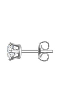 Cercei din argint cu un gemstone clar tăiat marquise, montat într-un suport cu patru colți, având un stift drept și un sistem de prindere tip fluture.