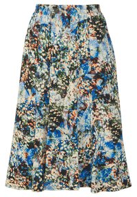 Blumengemusterter Rock in Blau und Grün mit elastischem Bund, der ein fließendes Design und ein weiches Material für hohen Tragekomfort bietet.