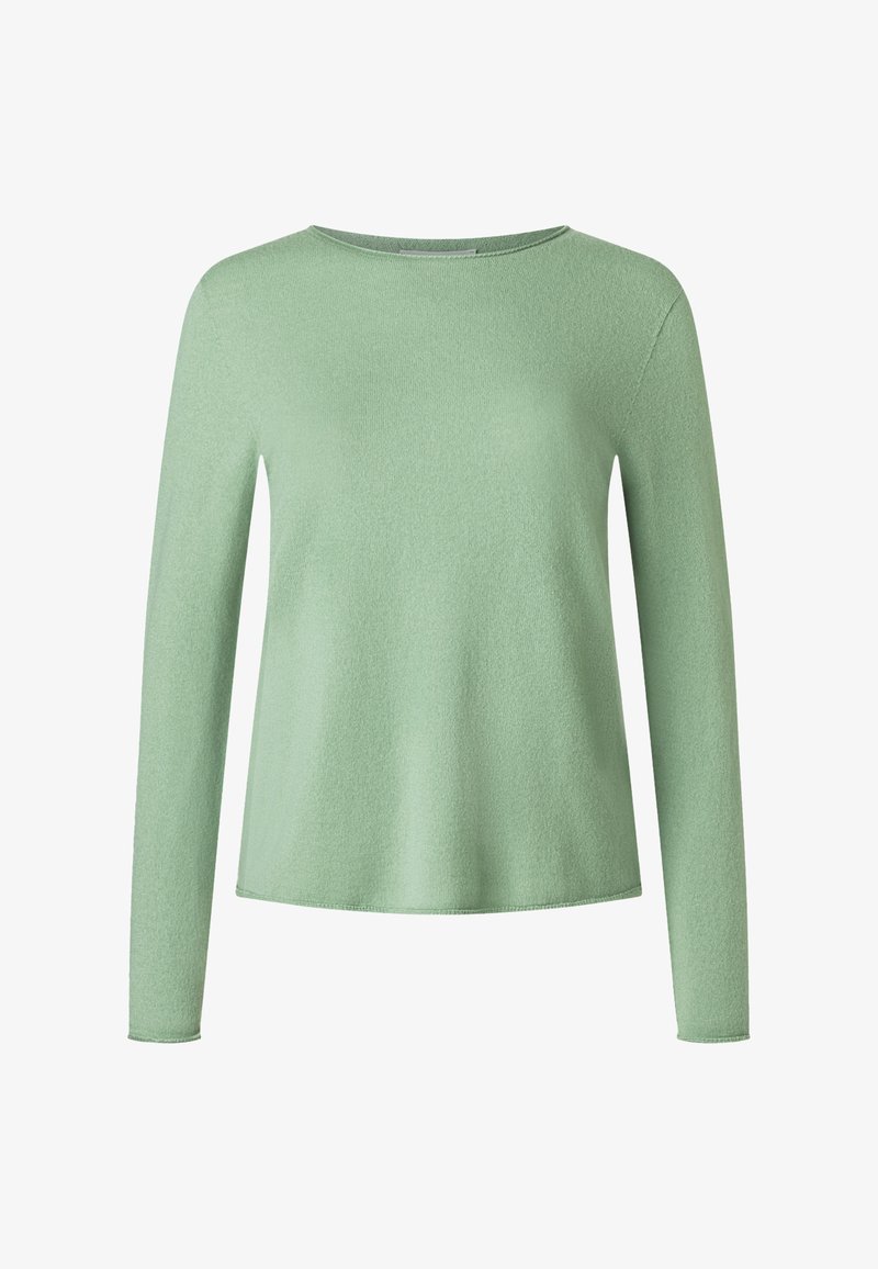 Jasnozielony sweter z długim rękawem wykonany z miękkiego materiału. Posiada okrągły dekolt i luźny krój z minimalnymi przeszyciami.