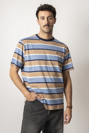Kaotiko KEANE STRIPES UNISEX - Print T-shirt - blue/hazelnut