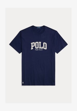 Námornícky modré bavlnené tričko s okrúhlym výstrihom, krátkymi rukávmi a bielym logom "POLO Ralph Lauren" potlačeným na hrudi. Má malé logo na leme.