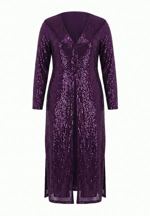 Ulla Popken, LONG SEQUINED JACKET - Klassisk frakke - dark grape