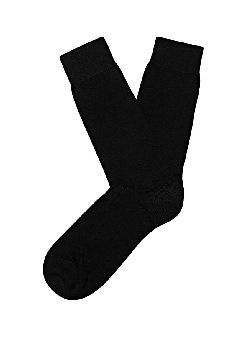 Black ankle socks with a smooth texture, reinforced heel and toe, and ribbed cuffs. Simple design, no visible patterns or accents.