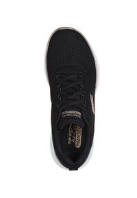 Scarpa sportiva nera con tomaia in rete, design con lacci, colletto imbottito e suola intermedia bianca. Presenta il marchio "Skechers Air Cooled Memory".