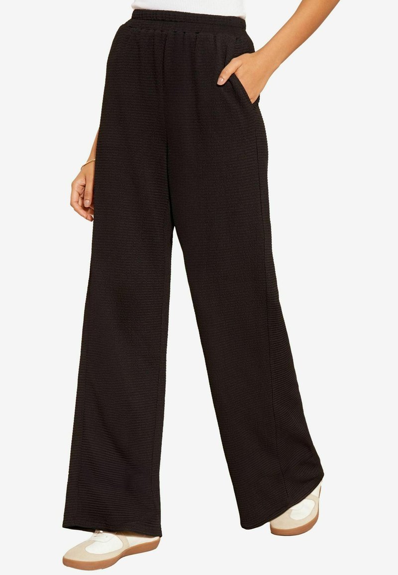 Friends Like These TEXTURED WIDE LEG WITH ELASTICATED WAIST - Nadrágok - black
