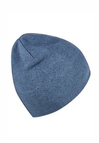 Blue felt beanie hat with a rounded top, smooth texture, and a simple design. No visible patterns or hardware details.