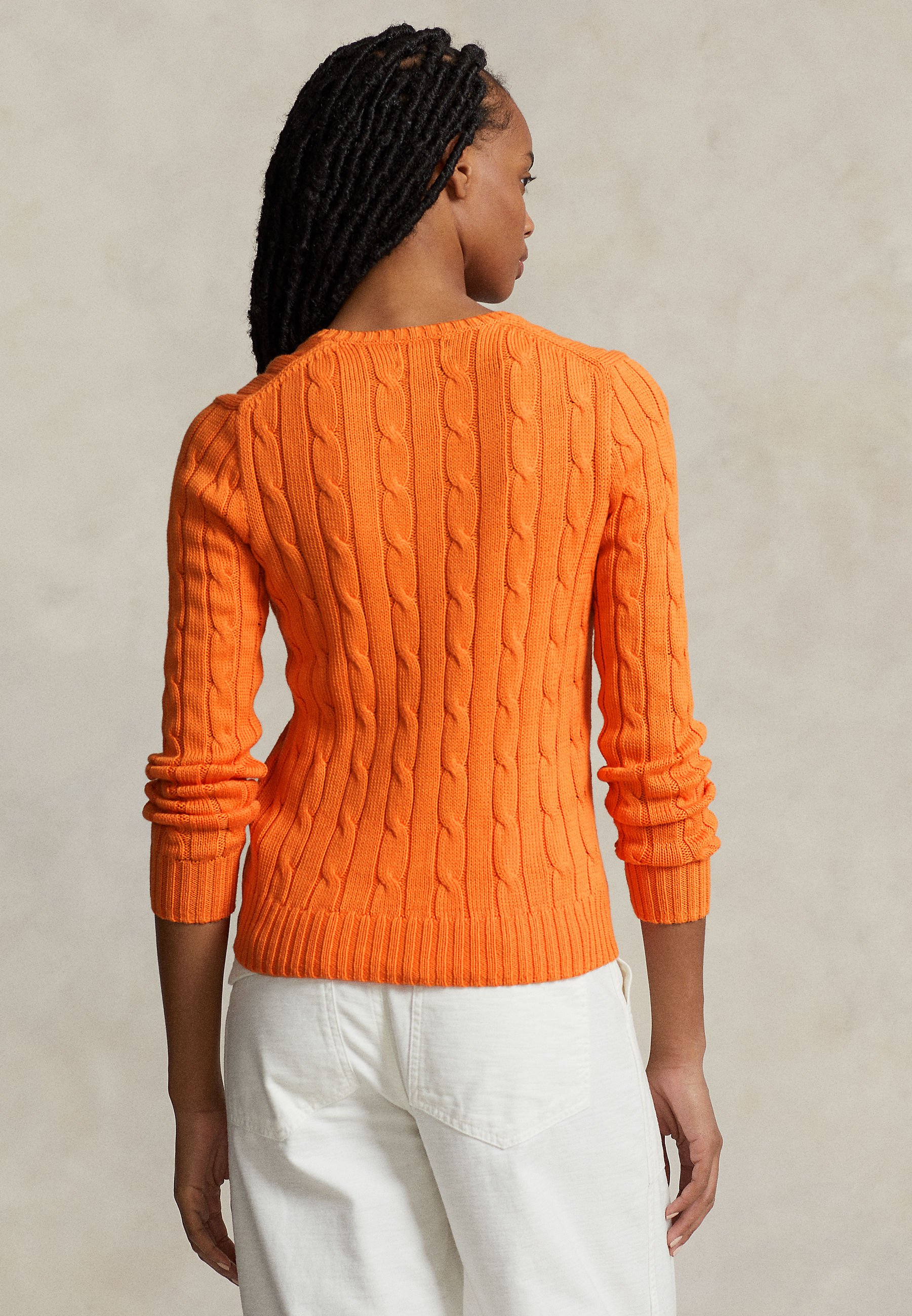 売れ筋商品|||ラルフローレン ニット&セーター アウター レディース Women's Cable-Knit Cotton V-Neck Sweater Sun Orange Polo Ralph Lauren Womens 100% Cotton Cable Knit V-Neck