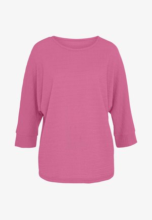 Rosa Langarmshirt mit lockerer Passform, Rundhalsausschnitt und strukturiertem Stoff. Mit 3/4-Ärmeln und leicht abgerundetem Saum.