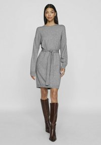 VILA O-NECK - Stickad klänning - medium grey melange