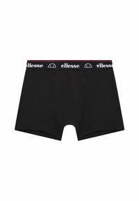 Boxer aderenti in cotone nero con elastico bianco e rosso che presenta il logo "ellesse". Tessuto morbido con un design aderente.
