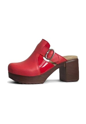 Heeled mules - red