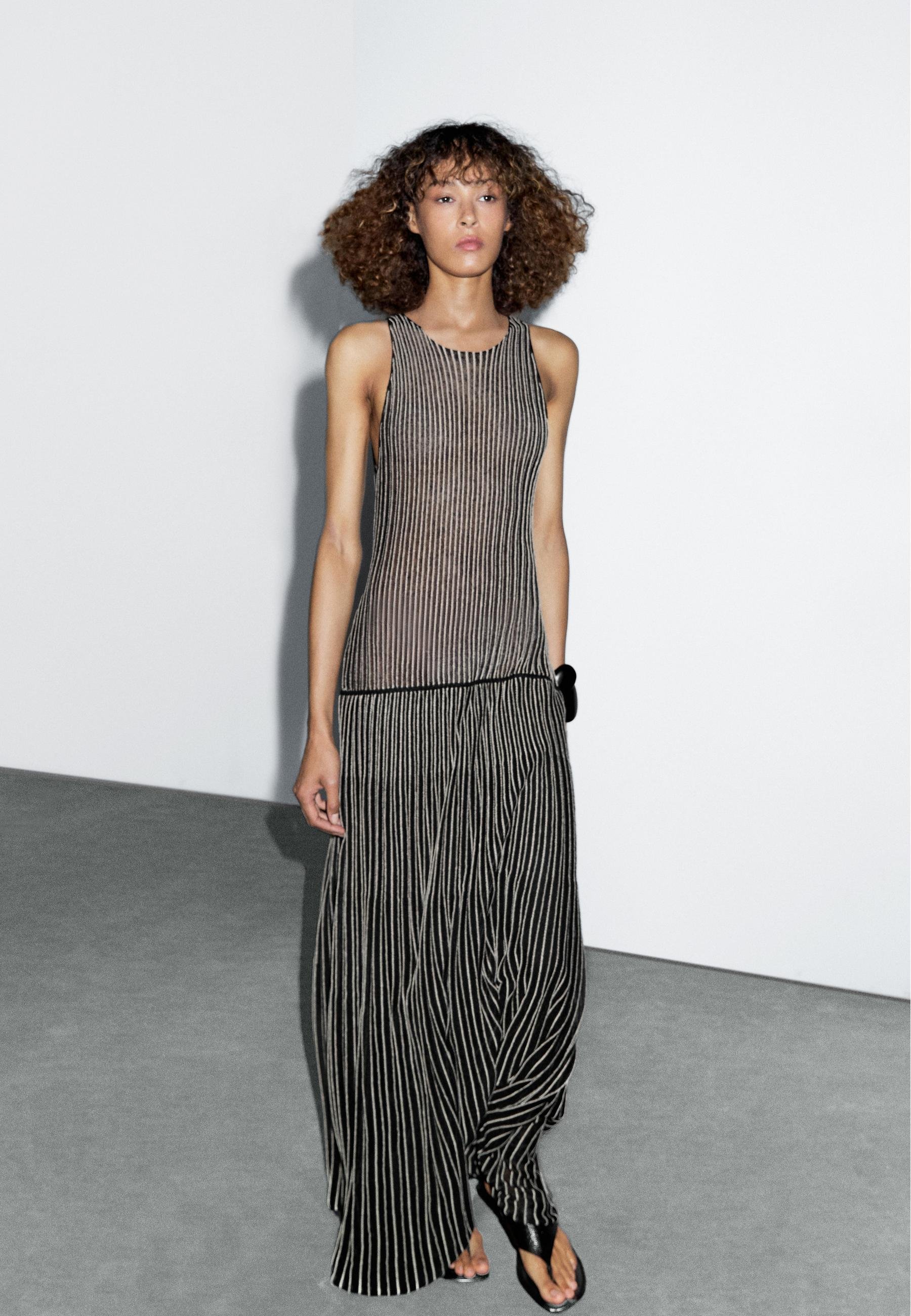 Massimo Dutti LONG STRIPED HALTER NECK - Maxi dress - orange