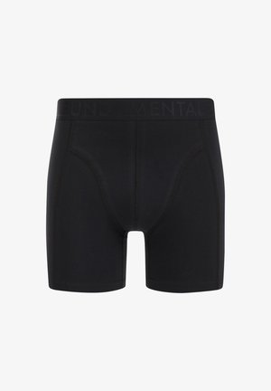 Mustad mustad mustra, elastne vöökoht, millel on "FUNDAMENTALS" tekst, ja peene õmblusega servad.