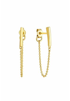 Orecchini in oro con design a barra e catene collegate, texture liscia e finitura lucida. Inclusi terminali a pressione.