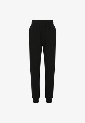 Schwarze Jogginghose aus weichem Baumwollmaterial. Verfügt über einen elastischen Bund und gerippte Bündchen, mit seitlichen Taschen für zusätzlichen Komfort.
