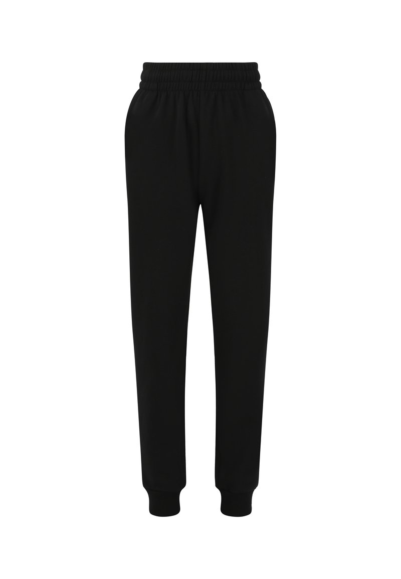 Schwarze Jogginghose aus weichem Baumwollmaterial. Verfügt über einen elastischen Bund und gerippte Bündchen, mit seitlichen Taschen für zusätzlichen Komfort.