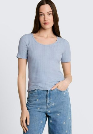 TOM TAILOR DENIM TOM TAILOR DENIM T-SHIRT SLIM FIT POINTELLE T-SHIRT - T-shirt basic - foggy sky blue