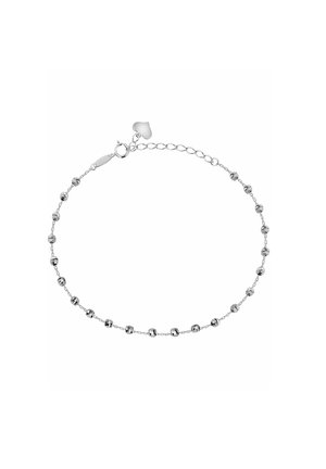 Silver chain bracelet featuring small round beads and an adjustable clasp. The design is delicate and minimalistic.