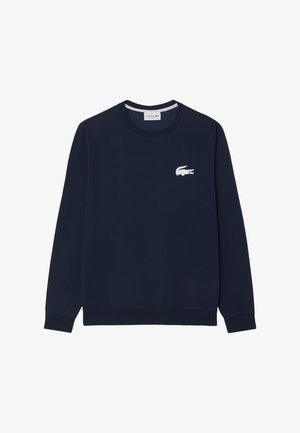 Navyblauwe sweatshirt van katoen. Heeft lange mouwen, ribbelmanchetten en een ribbelcollar, met een wit krokodillenlogo op de linkerkant van de borst.