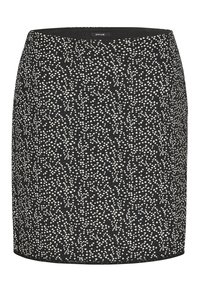 Czarna spódnica z teksturowanym wzorem małych białych kropek, o dopasowanym kroju i elastycznym pasie dla komfortu.