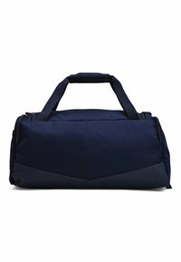 Laukkumalli navy blue, joka on valmistettu sileästä ja kestävästä kankaasta. Samaan aikaan laukussa on pehmustettu kahva ja vetoketjukiinnitys, ja sen alaosassa on geometrinen kuvio.