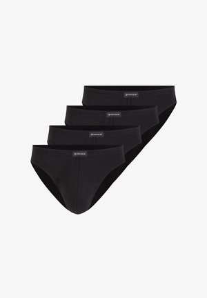 Neljastine mustad puuvillased aluspüksid, millel on sile tekstuur, logo silt vöökohtal ja klassikaline disain.