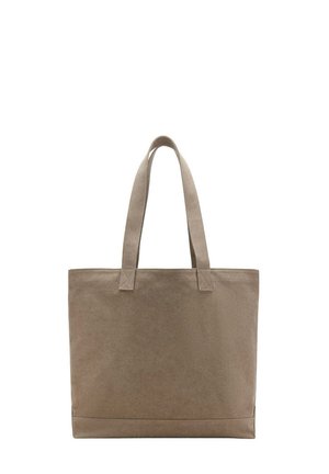 Sac fourre-tout en toile beige uni avec deux bretelles, forme rectangulaire et coutures visibles sur fond blanc.