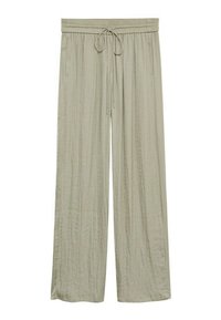 Pantalon ample beige clair avec taille élastique et cordon de serrage, doté de poches latérales et d'un tissu légèrement texturé.