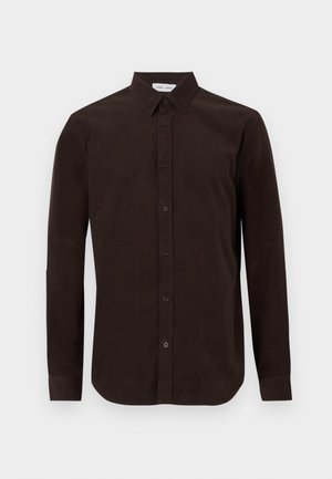 Bruine langemouwen shirt van katoen, met een button-down kraag, een voorkant met knopen en een rechte zoom met afgeronde zijkanten.