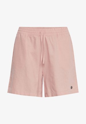 Shorts din in roz deschis, realizati din lenjerie, cu talie elastica si siret. Prezinta un patch logo pe lateral si o croiala lejera.