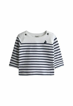 Dlhý rukáv s námorníckymi modrými a bielymi pruhmi, s patentmi na ramenách a malým logom plachetnice vpredu. Bavlnený materiál.