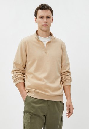BASIC HALF ZIPPER HIGH NECK LONG SLEEVE - Sudadera - beige