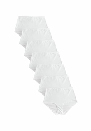Pakket van zes hoge witte katoenen slips met een gladde textuur en gestikte naden, met een klassiek ontwerp.