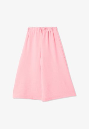 Pantaloni rosa a gamba larga con cintura elastica e coulisse. Realizzati in tessuto leggero con finitura tessurizzata.
