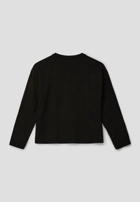 Schwarzes Langarmshirt mit einfachem Rundhalsausschnitt und lockerer Passform. Der Stoff wirkt weich mit einer glatten Textur. Keine sichtbaren Logos oder Muster.