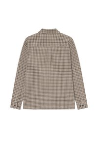 Brun rutete langermet skjorte med krage, med knappmansjetter og en bakfold for økt tekstur og passform.