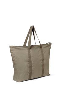 Hellbeige Einkaufstasche mit zwei stabilen Griffen und einem Reißverschluss, ausgestattet mit einem schlichten, weichen Design, das sich für den Freizeit- oder Reisegebrauch eignet.