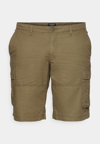 Kakhifärgade cargoshorts i ett mjukt tyg, med sidofickor och knäppning. Rakt skuren med en slät yta och förstärkt sömnad.