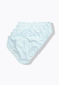Set di biancheria intima in cotone azzurro chiaro, composto da cinque pezzi, caratterizzato da una texture liscia, un elastico in vita e un design a copertura totale.