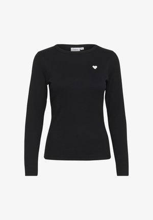 Czarna, długosleeve'owa, prążkowana bluzka z okrągłym dekoltem, z małym białym emblematem w kształcie serca po lewej stronie klatki piersiowej. Miękka tekstura.
