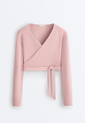 OYSHO RIB COTTON BLEND WRAP - Hosszú ujjú felső - pink