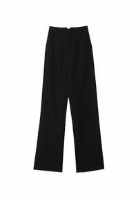 Pantalons larges noirs avec deux poches latérales, une taille haute et des fentes au niveau de l'ourlet. Fabriqués en tissu lisse.