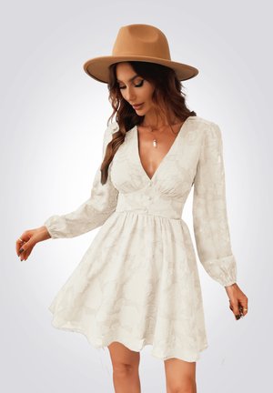 Cupshe LACE PLUNGE ELEGANT MINI DRESS - Denní šaty - beige
